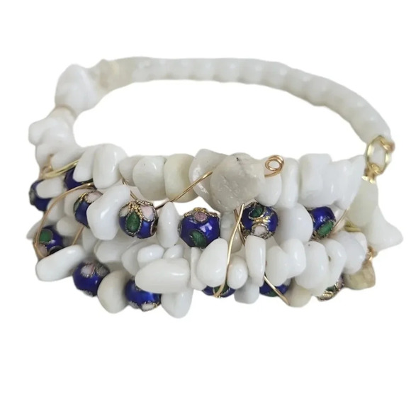 Hand-Painted Classic Cloisonne Beads White Rock Opal Beads Bracelet - Picture 1 of 2